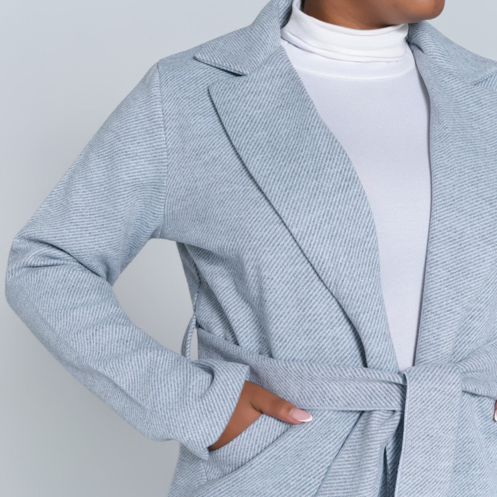 Light Grey Tie-Belt Melton Jacket