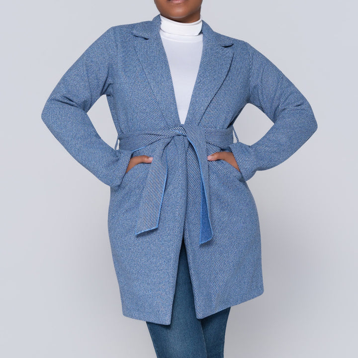 Navy Tie-Belt Melton Jacket