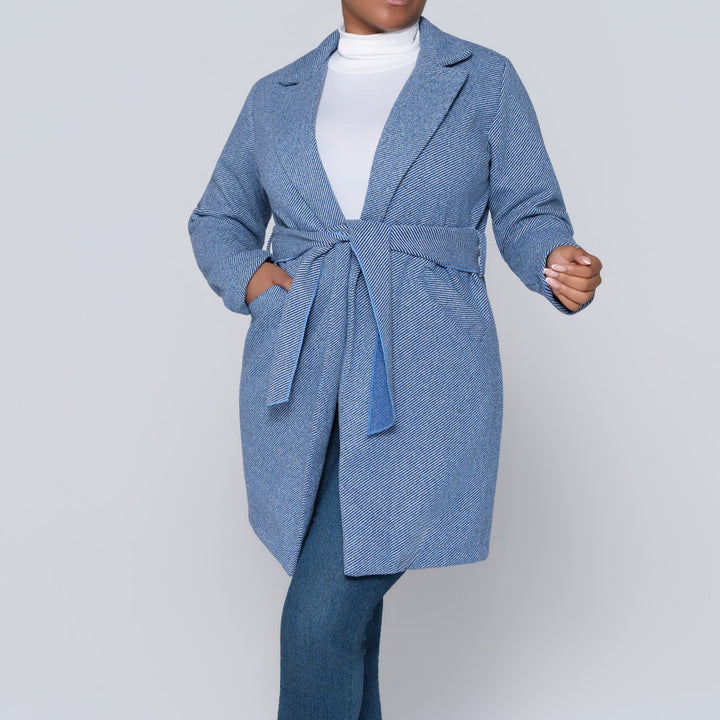 Navy Tie-Belt Melton Jacket