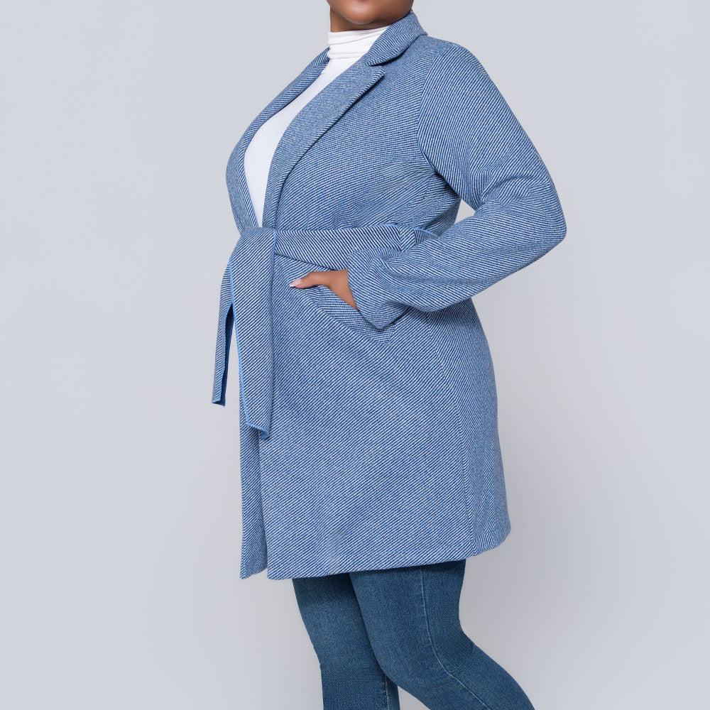Navy Tie-Belt Melton Jacket
