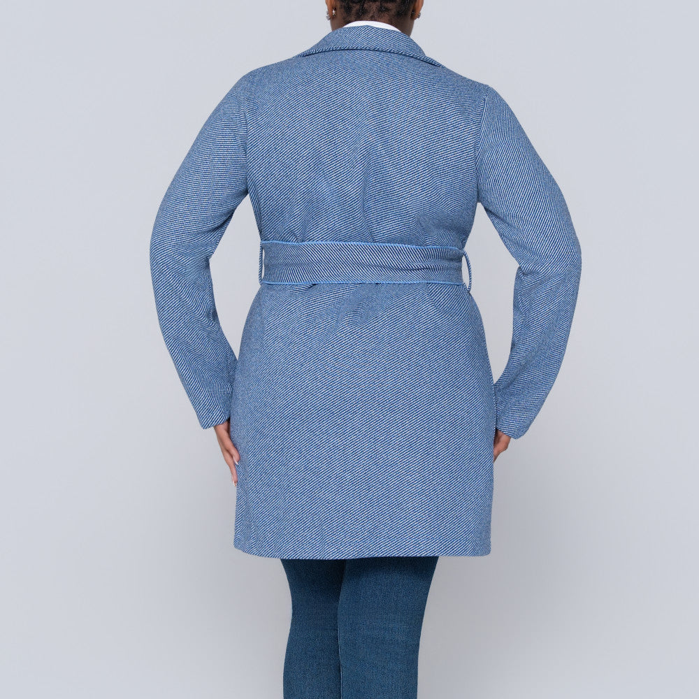 Navy Tie-Belt Melton Jacket