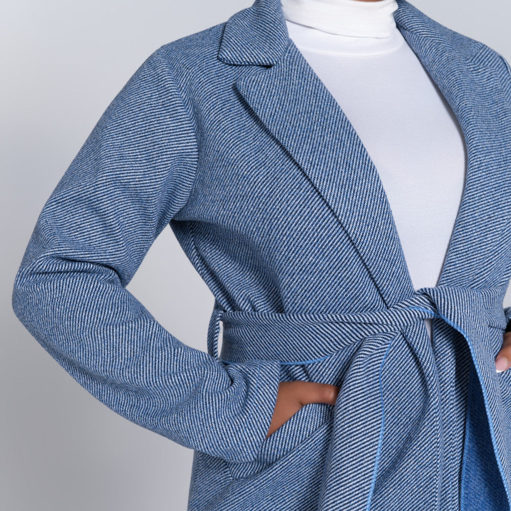 Navy Tie-Belt Melton Jacket