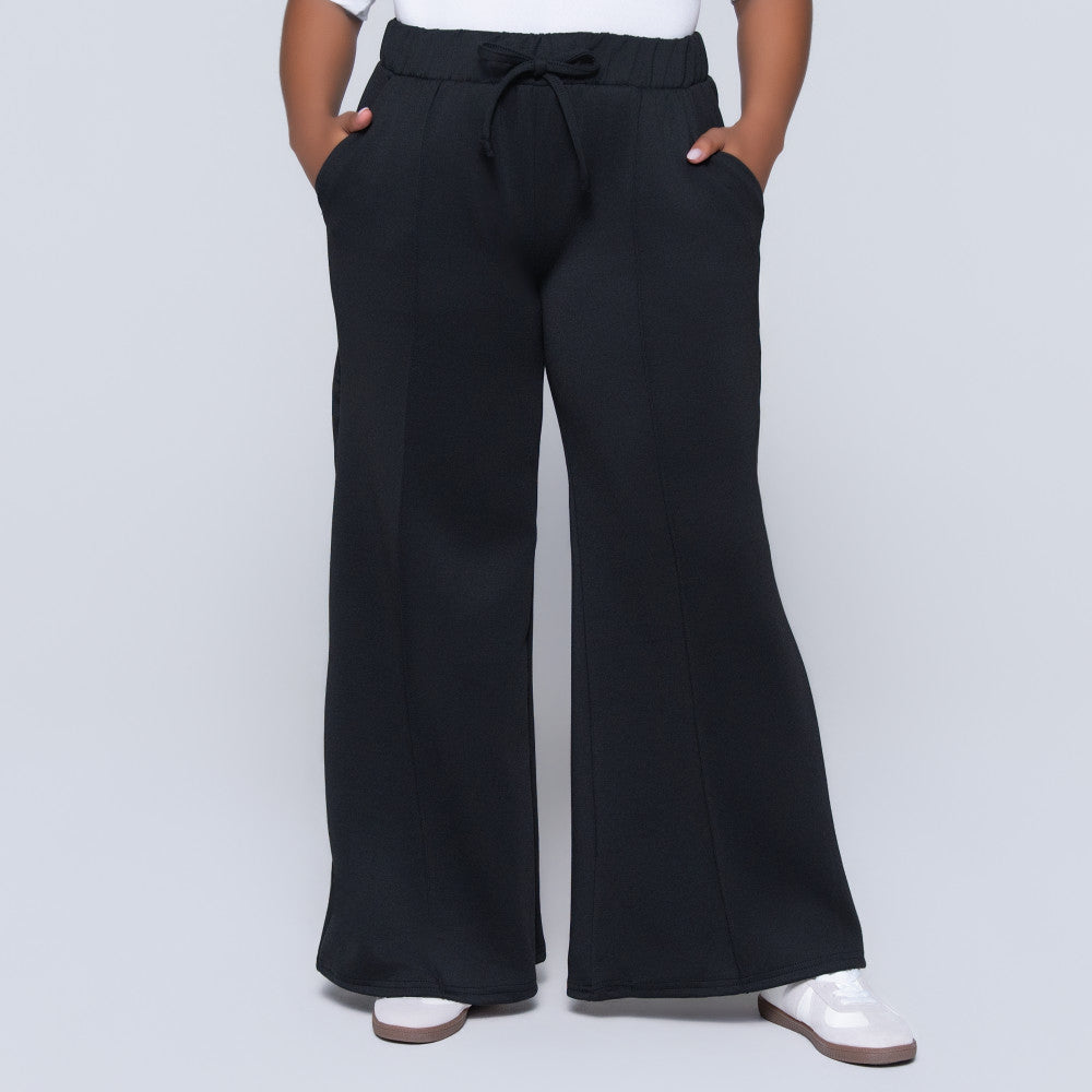 Black Scuba Modal Wide Leg Track Pants