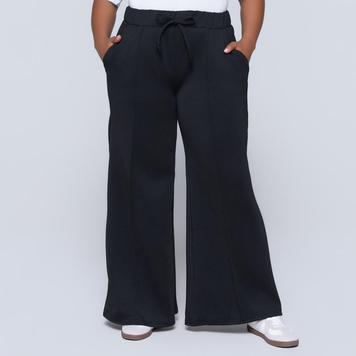 Black Scuba Modal Wide Leg Track Pants