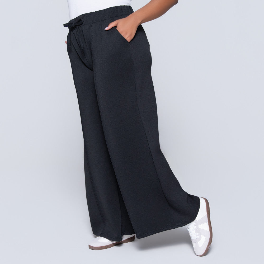 Black Scuba Modal Wide Leg Track Pants