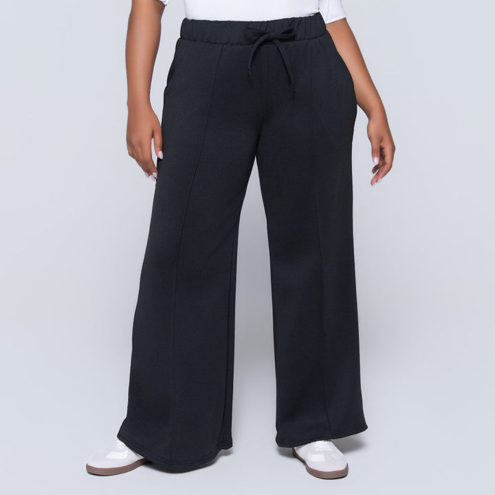 Black Scuba Modal Wide Leg Track Pants