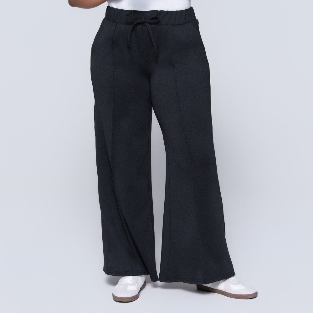 Black Scuba Modal Wide Leg Track Pants