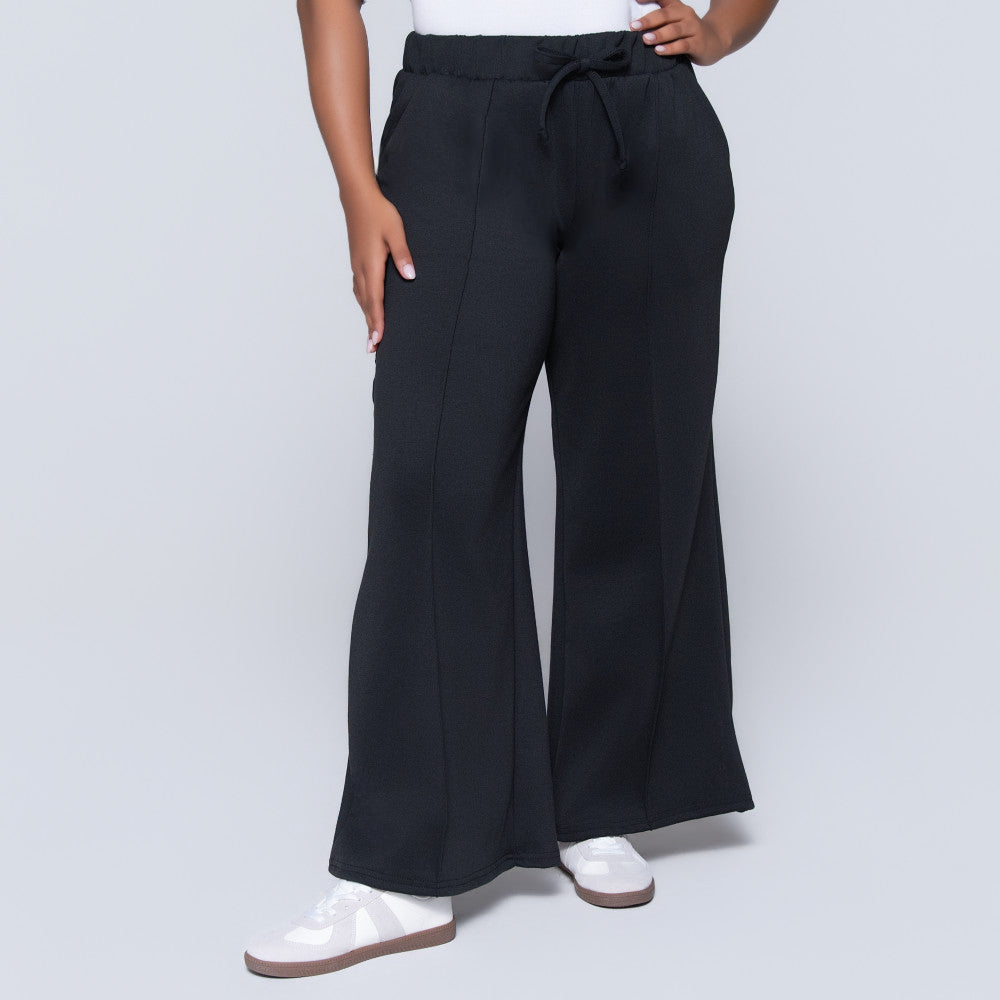 Black Scuba Modal Wide Leg Track Pants