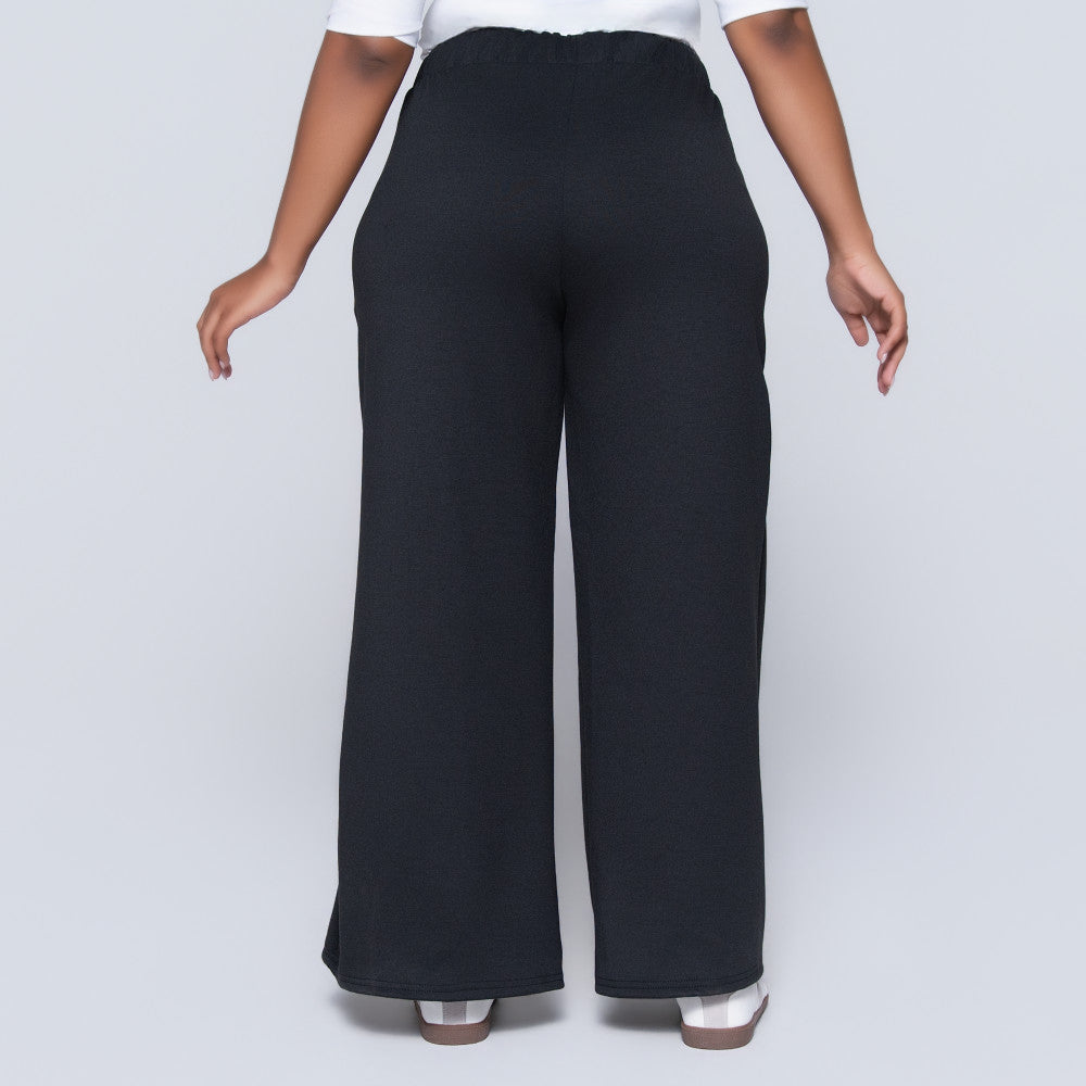 Black Scuba Modal Wide Leg Track Pants