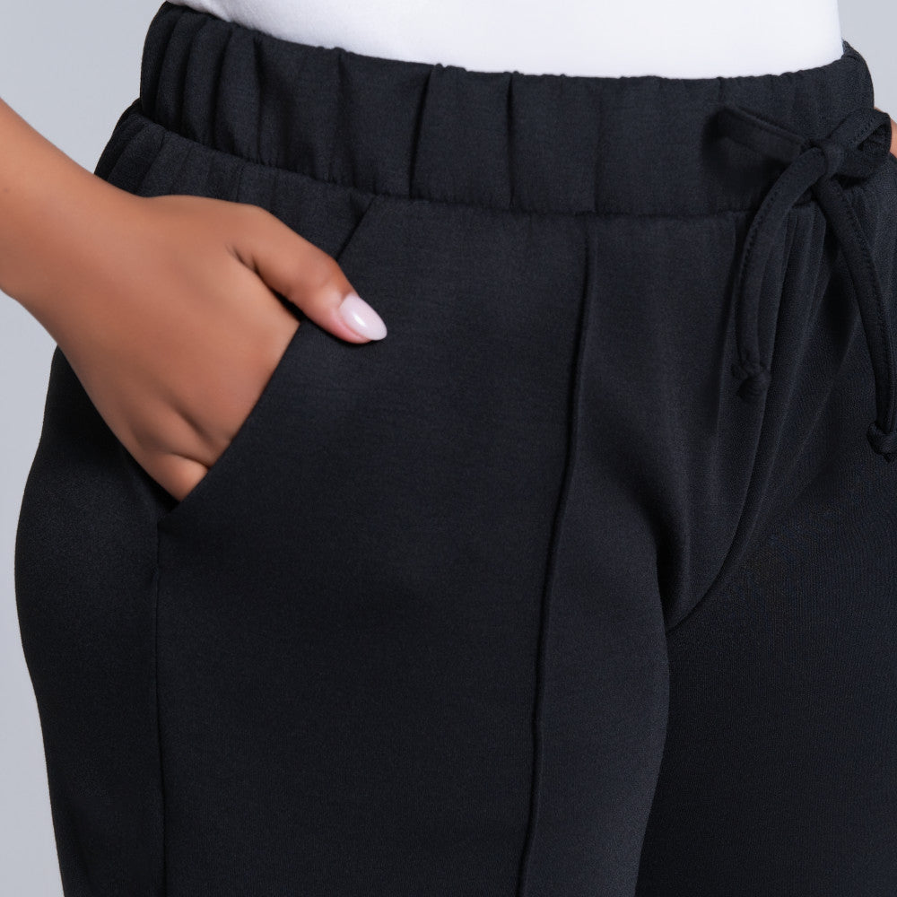 Black Scuba Modal Wide Leg Track Pants