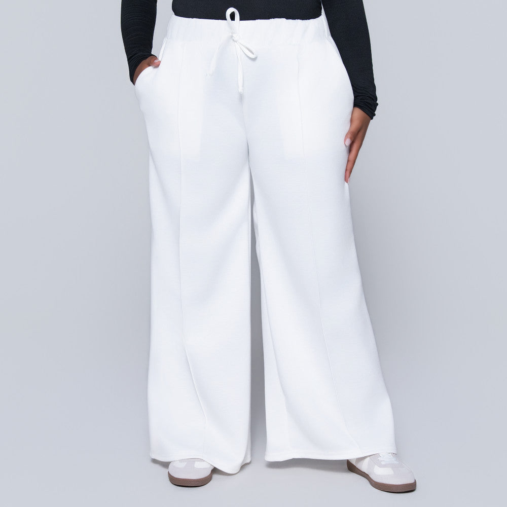 Ivory Scuba Modal Wide Leg Track Pants