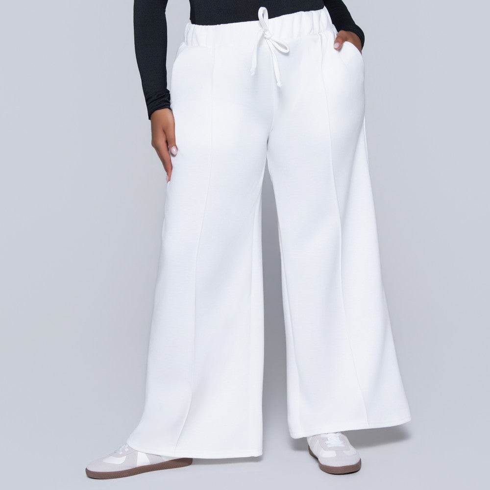 Ivory Scuba Modal Wide Leg Track Pants
