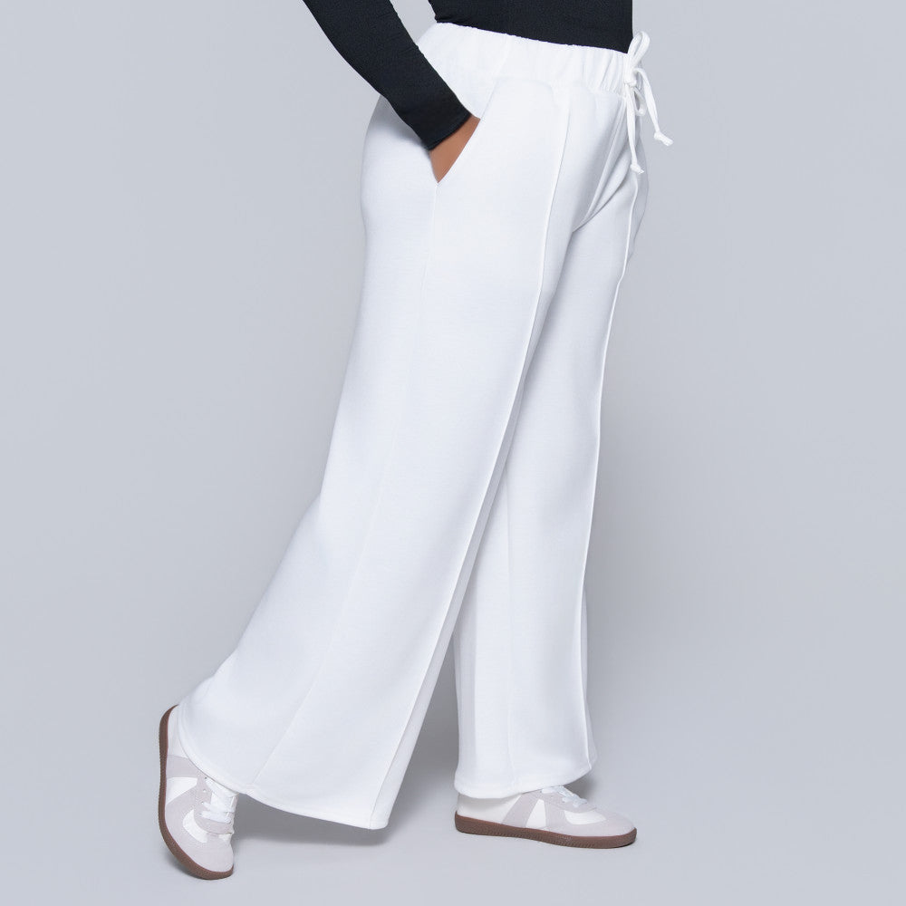 Ivory Scuba Modal Wide Leg Track Pants