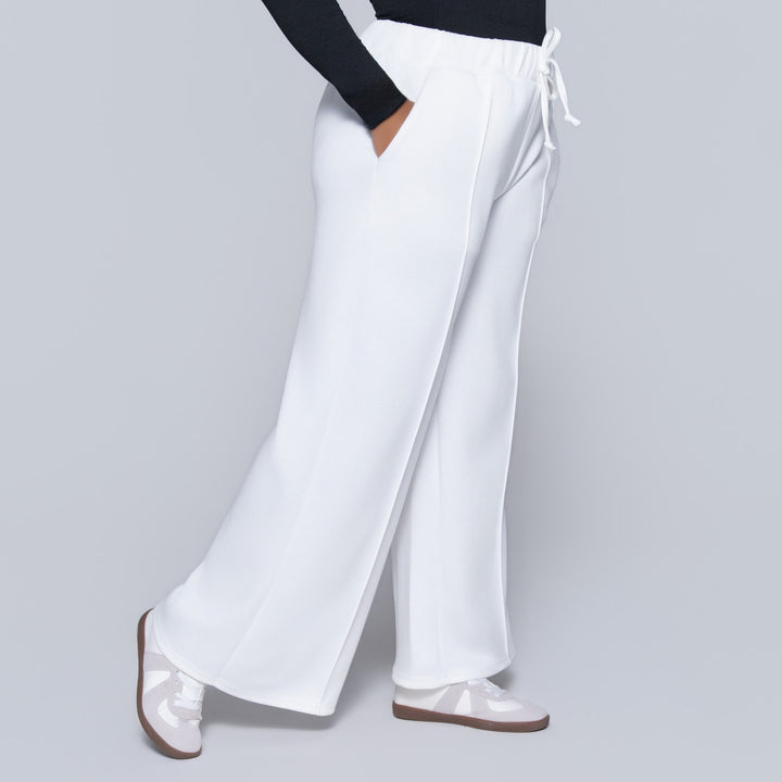 Ivory Scuba Modal Wide Leg Track Pants