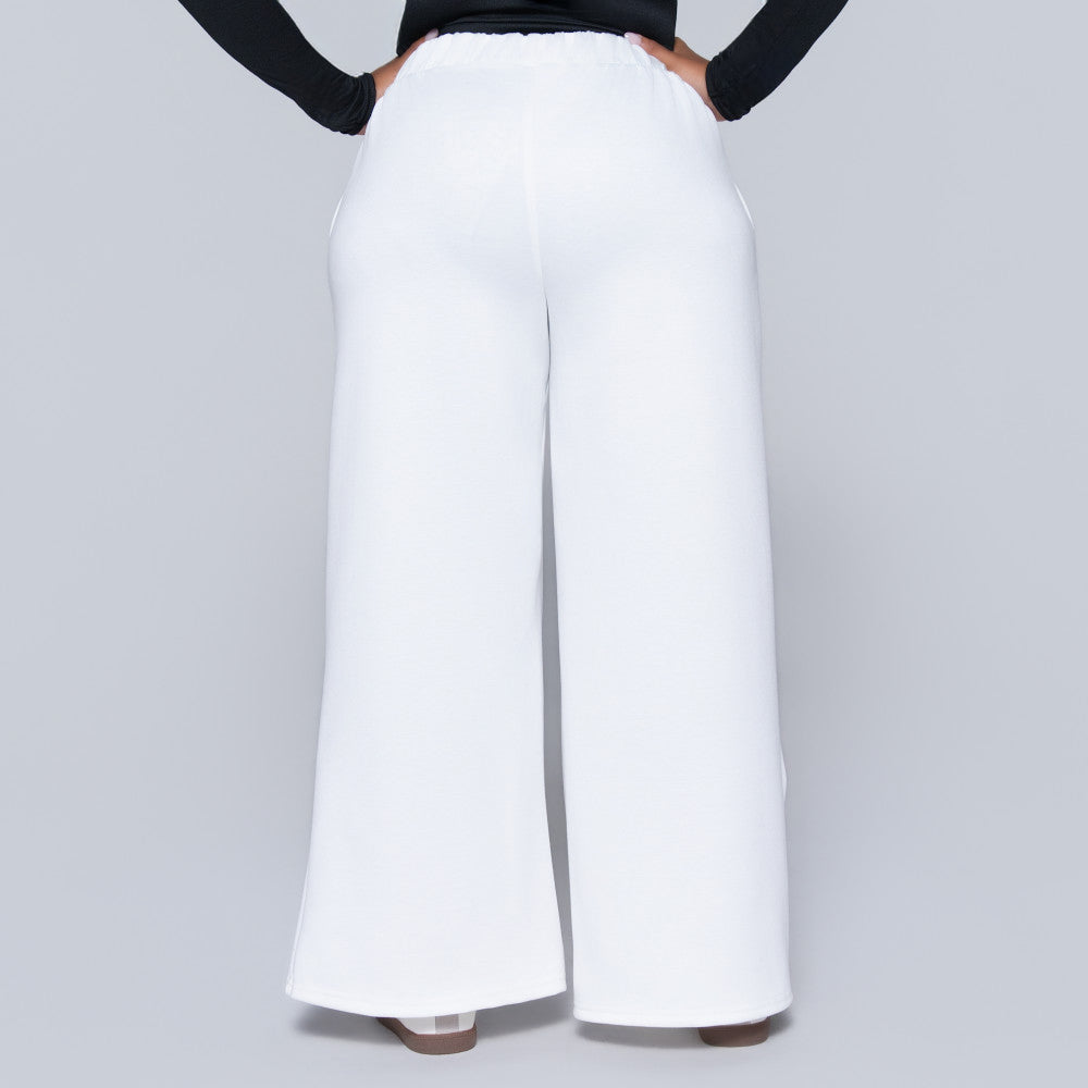 Ivory Scuba Modal Wide Leg Track Pants