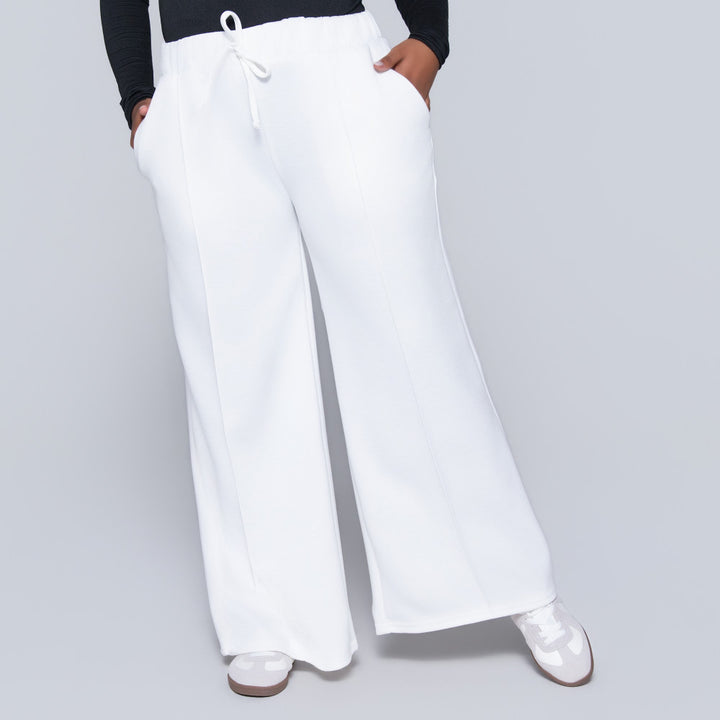 Ivory Scuba Modal Wide Leg Track Pants