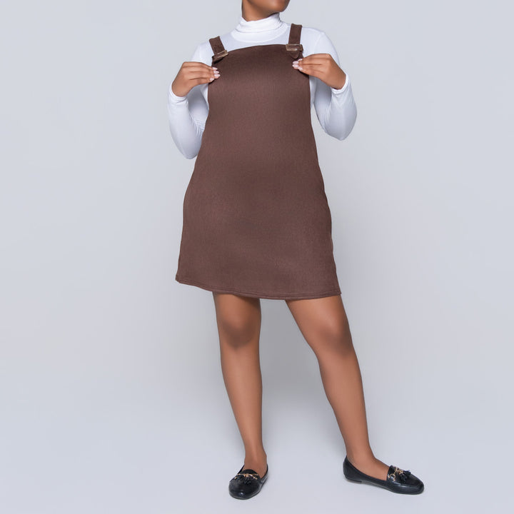 Choc Suede Scuba Pinafore Dress