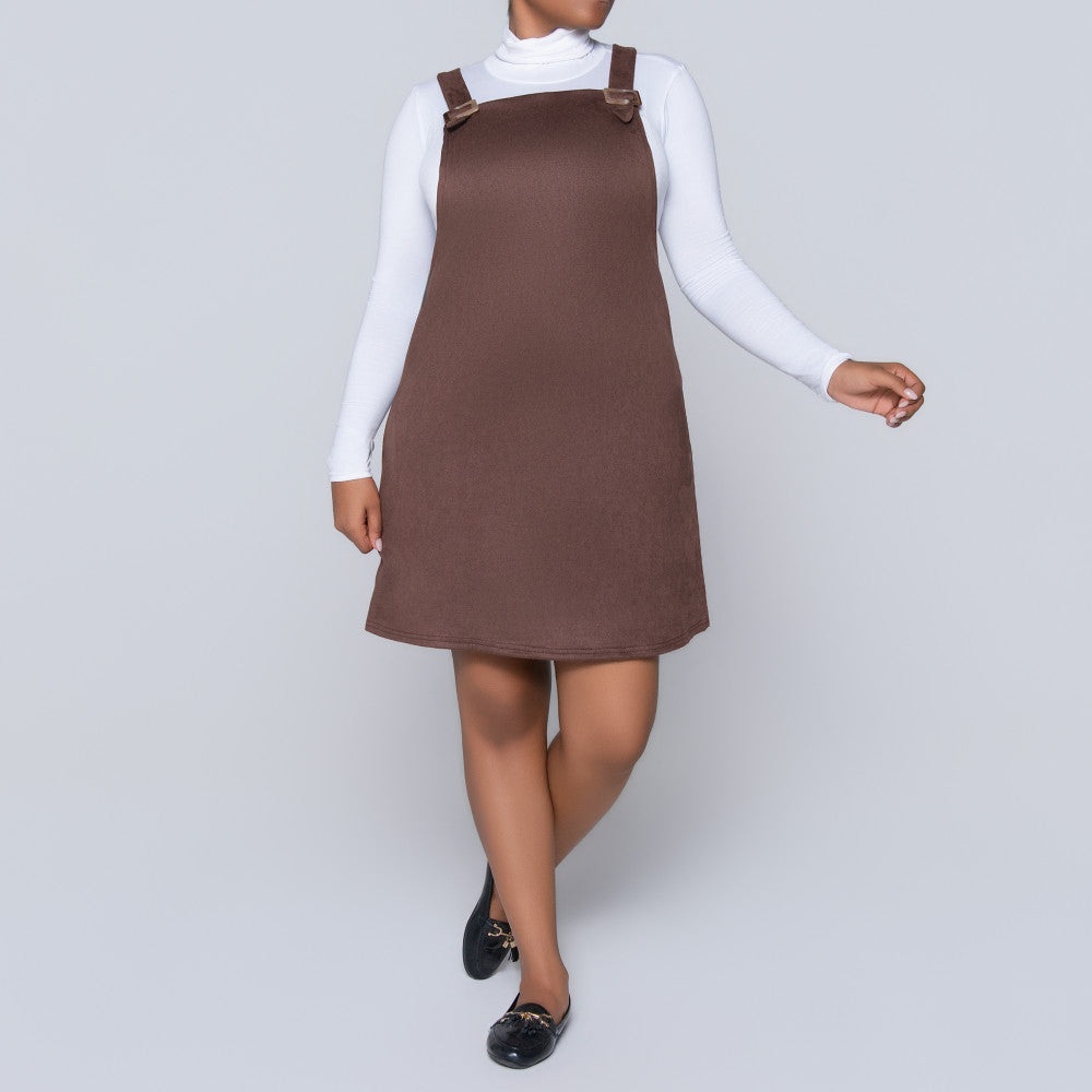 Choc Suede Scuba Pinafore Dress