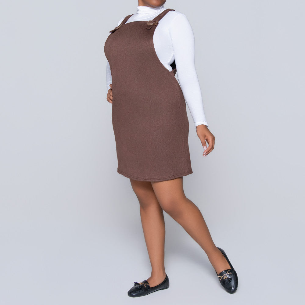 Choc Suede Scuba Pinafore Dress