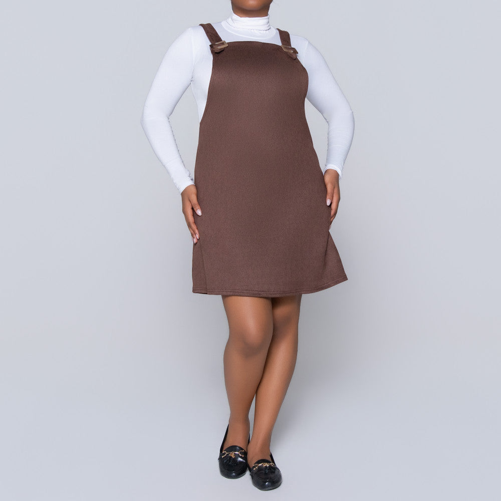 Choc Suede Scuba Pinafore Dress