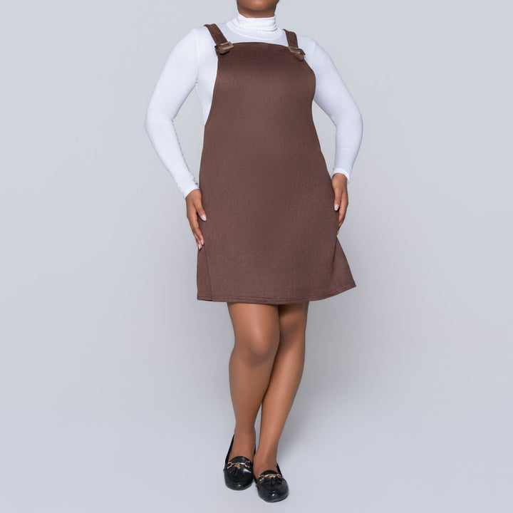 Choc Suede Scuba Pinafore Dress