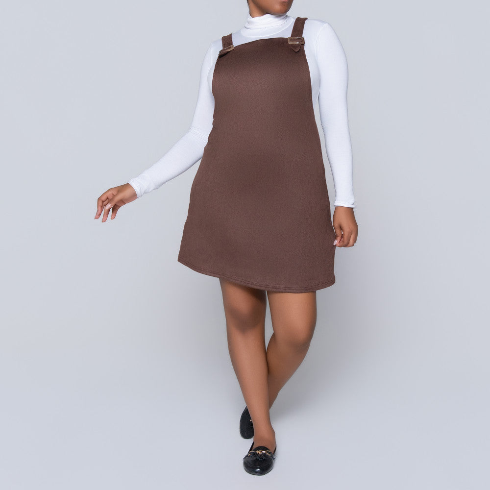 Choc Suede Scuba Pinafore Dress
