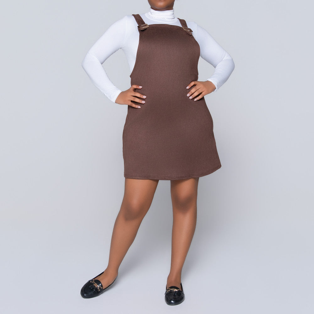 Choc Suede Scuba Pinafore Dress