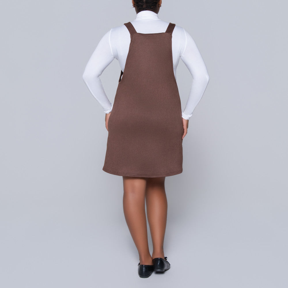 Choc Suede Scuba Pinafore Dress