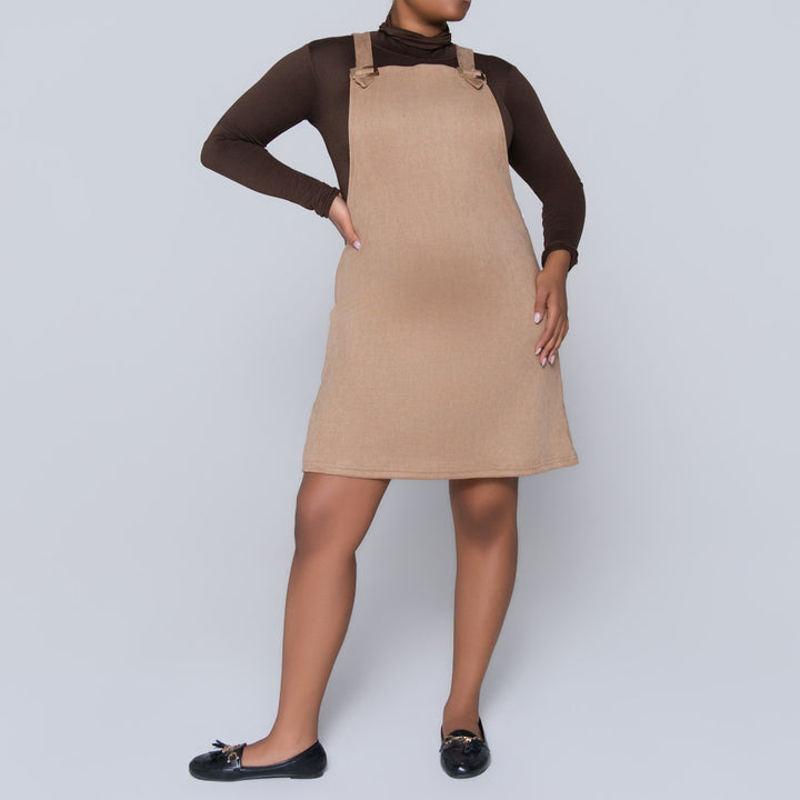 Stone Suede Scuba Pinafore Dress