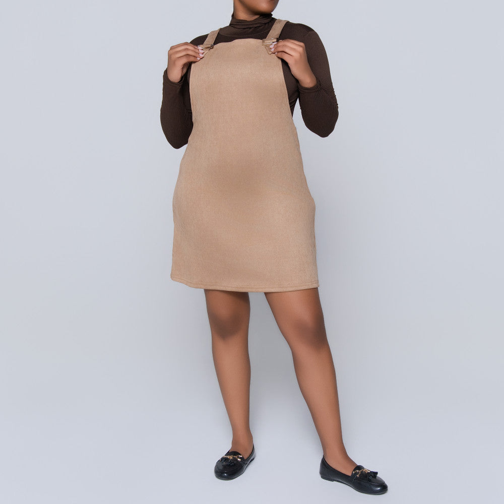 Stone Suede Scuba Pinafore Dress