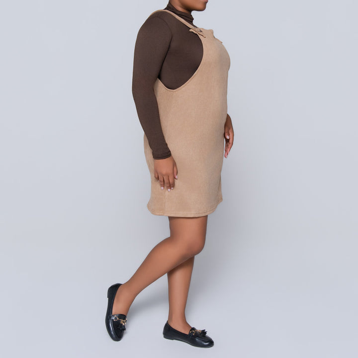 Stone Suede Scuba Pinafore Dress