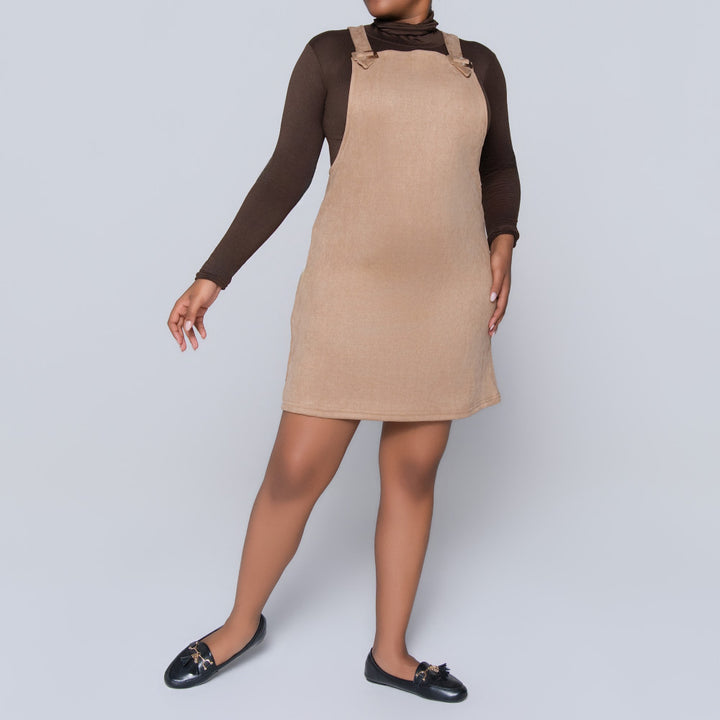 Stone Suede Scuba Pinafore Dress