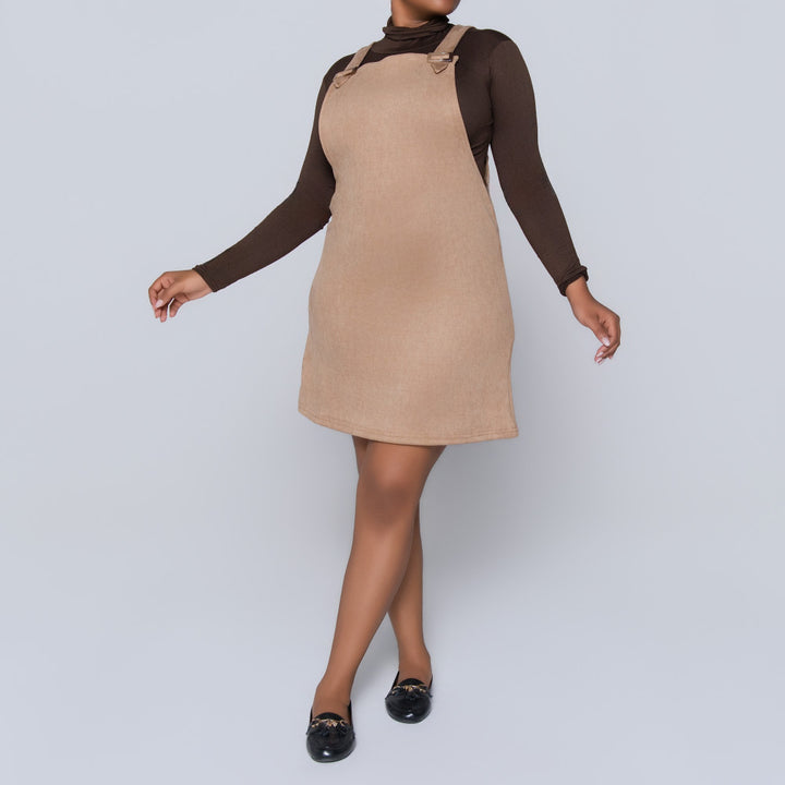 Stone Suede Scuba Pinafore Dress