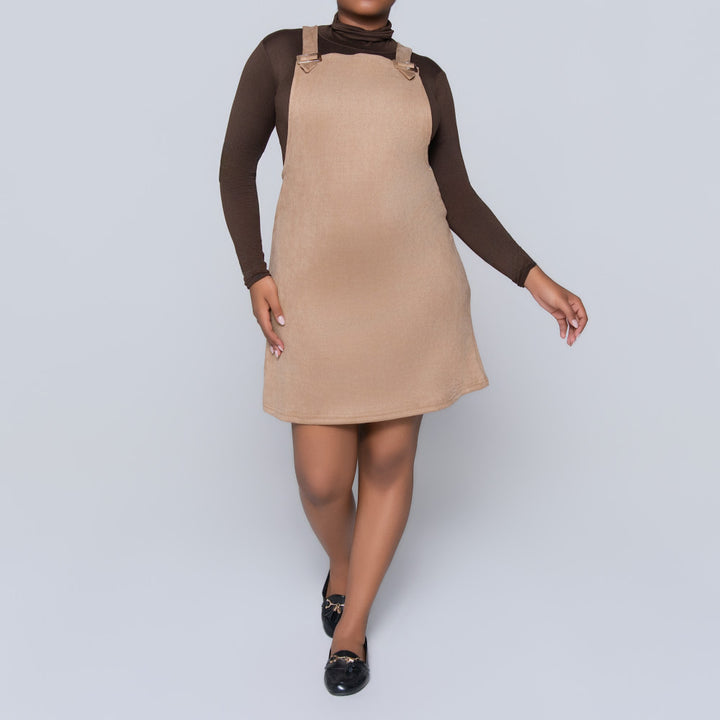 Stone Suede Scuba Pinafore Dress