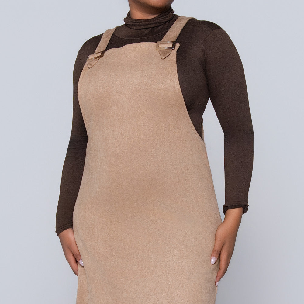 Stone Suede Scuba Pinafore Dress