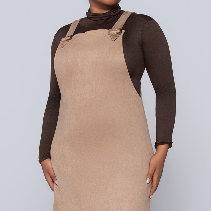 Stone Suede Scuba Pinafore Dress