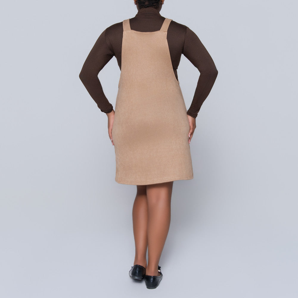 Stone Suede Scuba Pinafore Dress