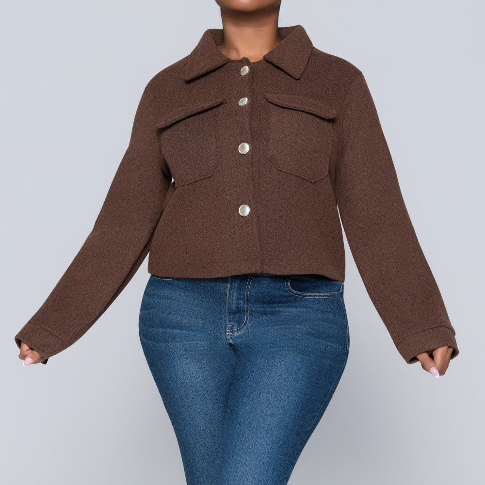 Chocolate Long Sleeve Melton Jacket