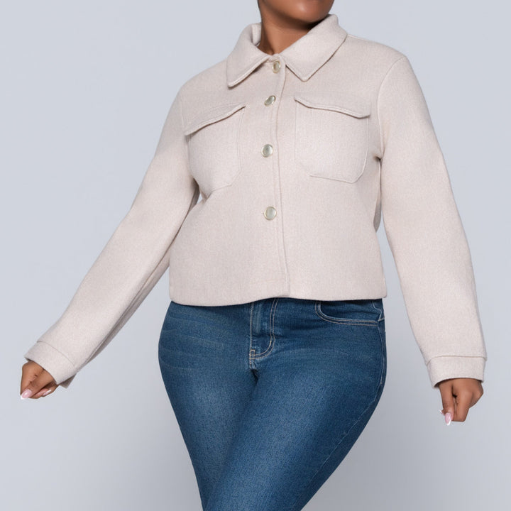 Oatmeal Long Sleeve Melton Jacket