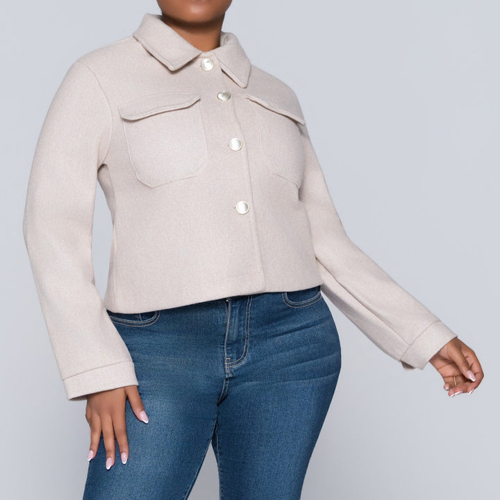 Oatmeal Long Sleeve Melton Jacket