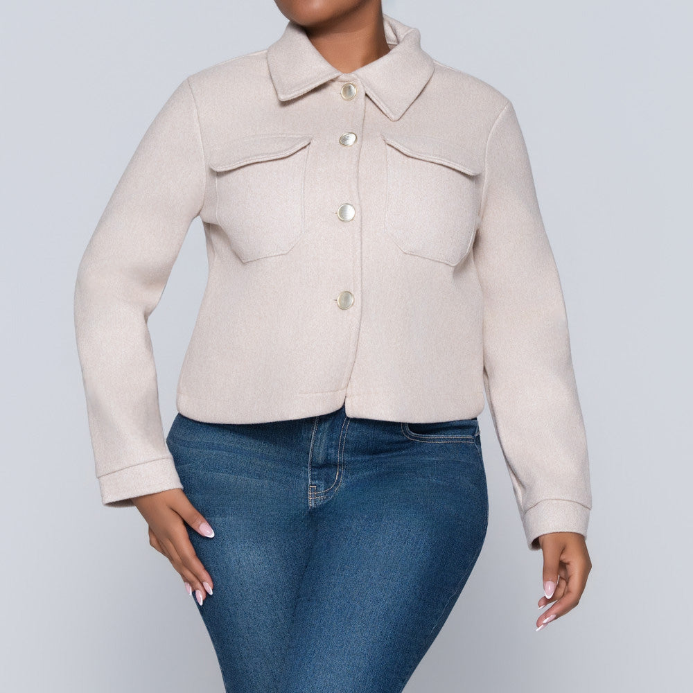 Oatmeal Long Sleeve Melton Jacket