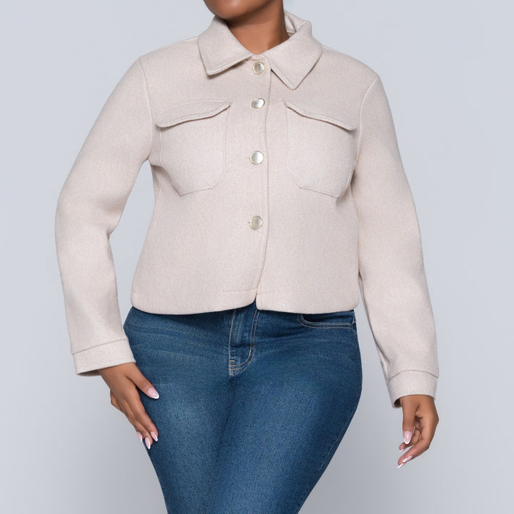 Oatmeal Long Sleeve Melton Jacket