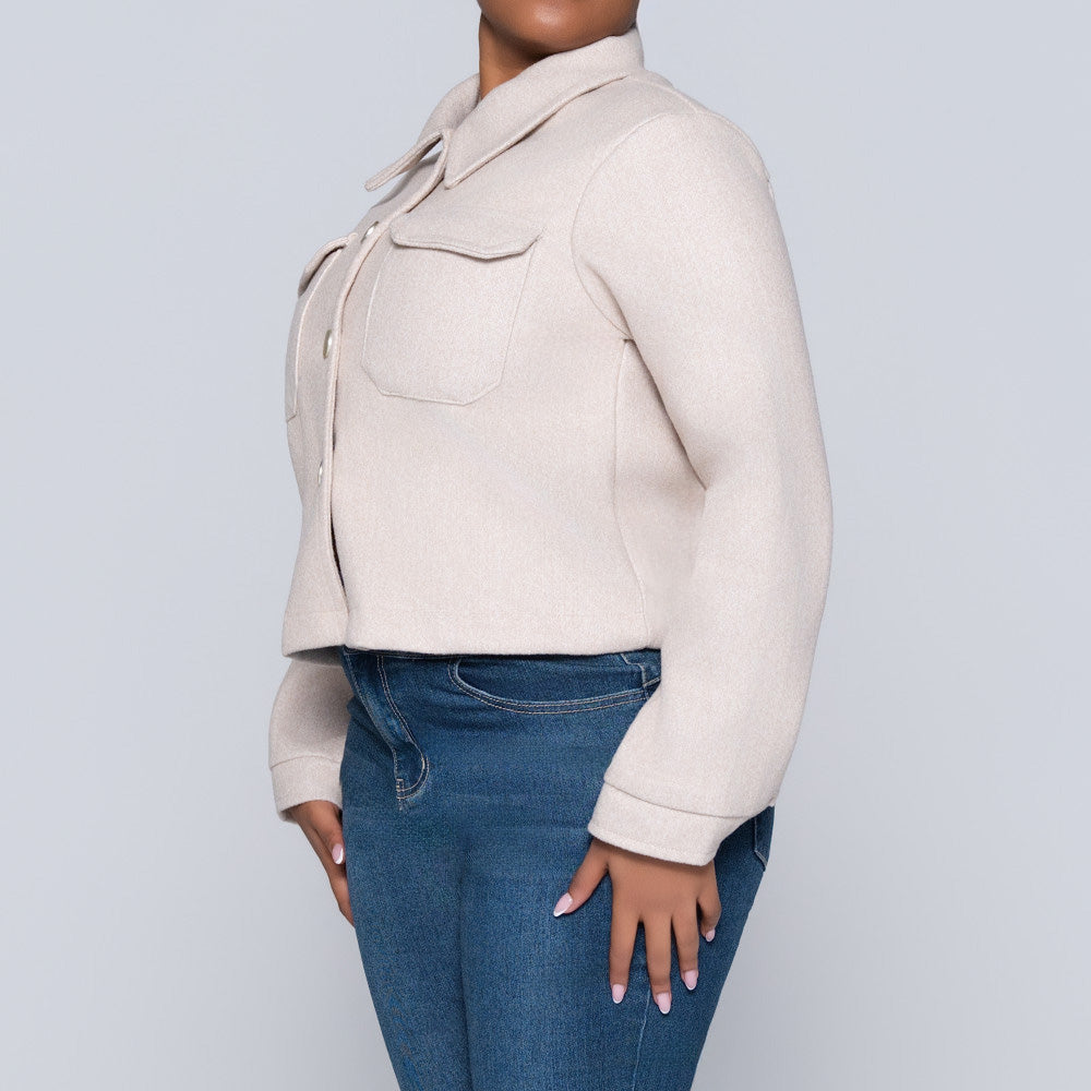 Oatmeal Long Sleeve Melton Jacket