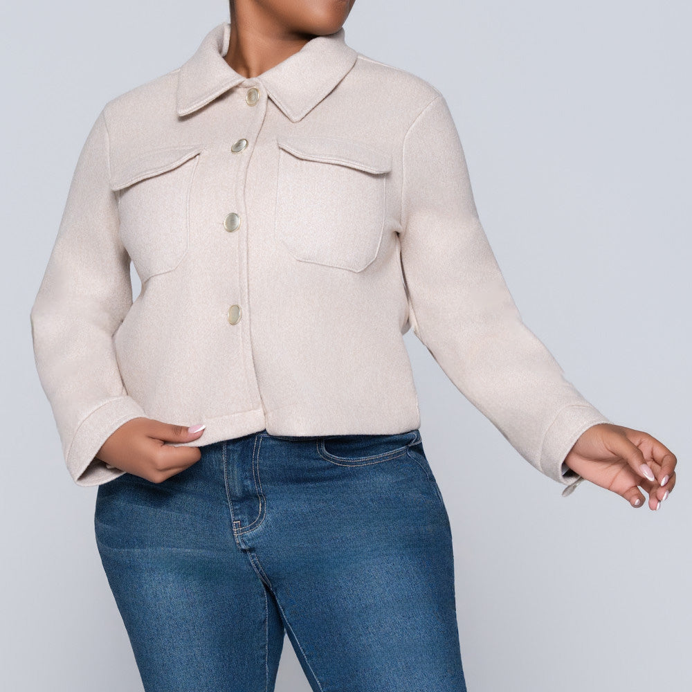 Oatmeal Long Sleeve Melton Jacket