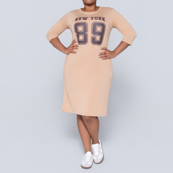 Camel Front Print Dress