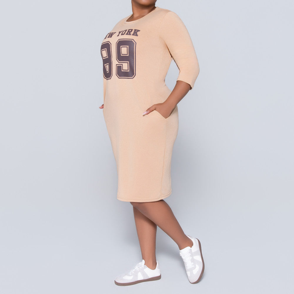 Camel Front Print Dress