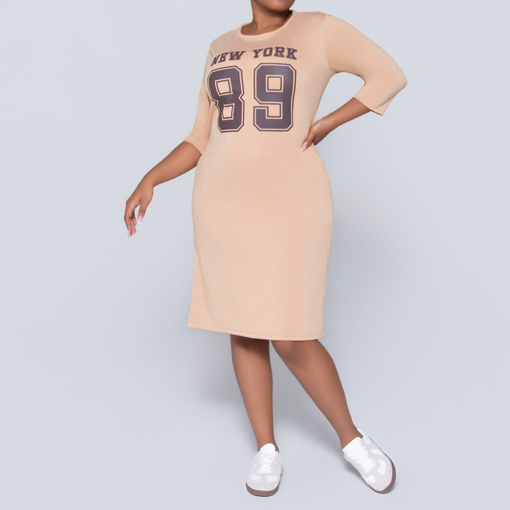 Camel Front Print Dress