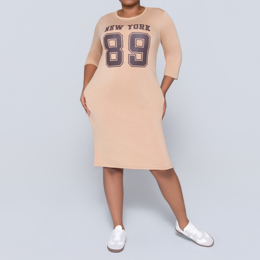 Camel Front Print Dress