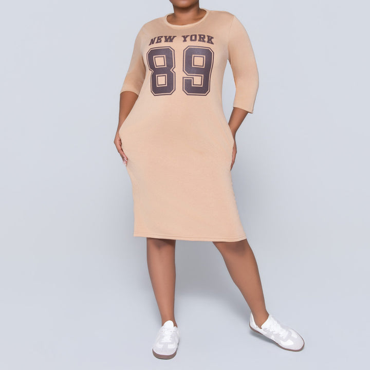 Camel Front Print Dress