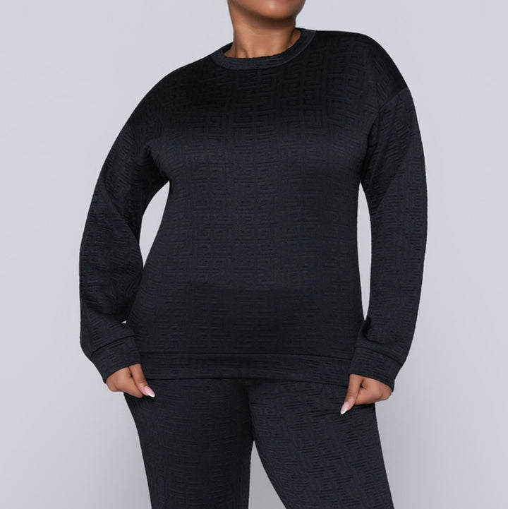 Black Jacquard Poly Span Track Top
